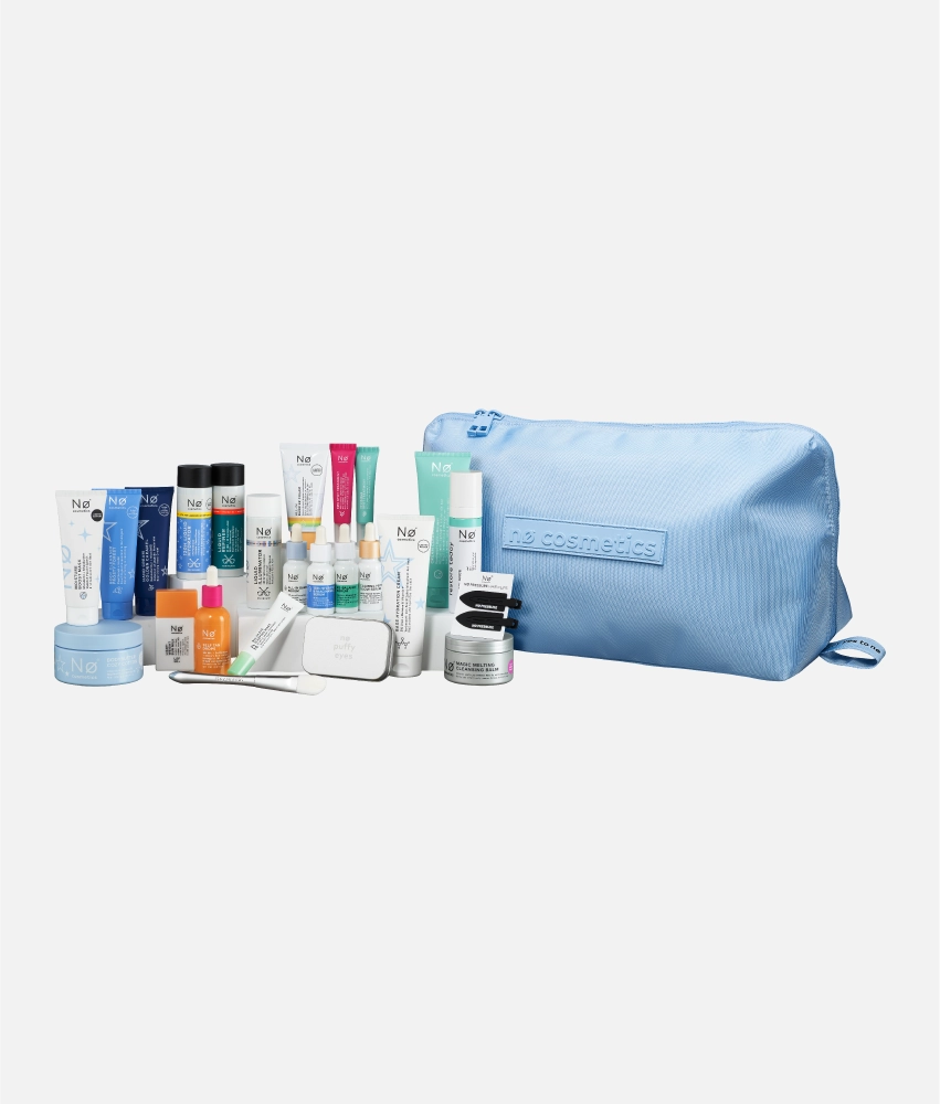 Nø Cosmetics Adventskalender mit enthaltenen Produkten links daneben aus dem Jahr 2026.