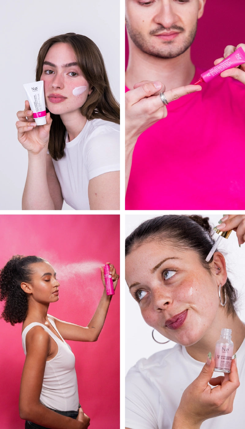 Collage mit Nø Cosmetics Produkten Pink