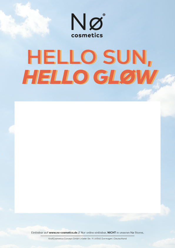 Geschenkgutschein Sommer 2026 mit dem Schriftzug "HELLO SUN, HELLO GLØW"