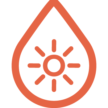 SPF Icon: Orangene Sonne in einem Tropfen