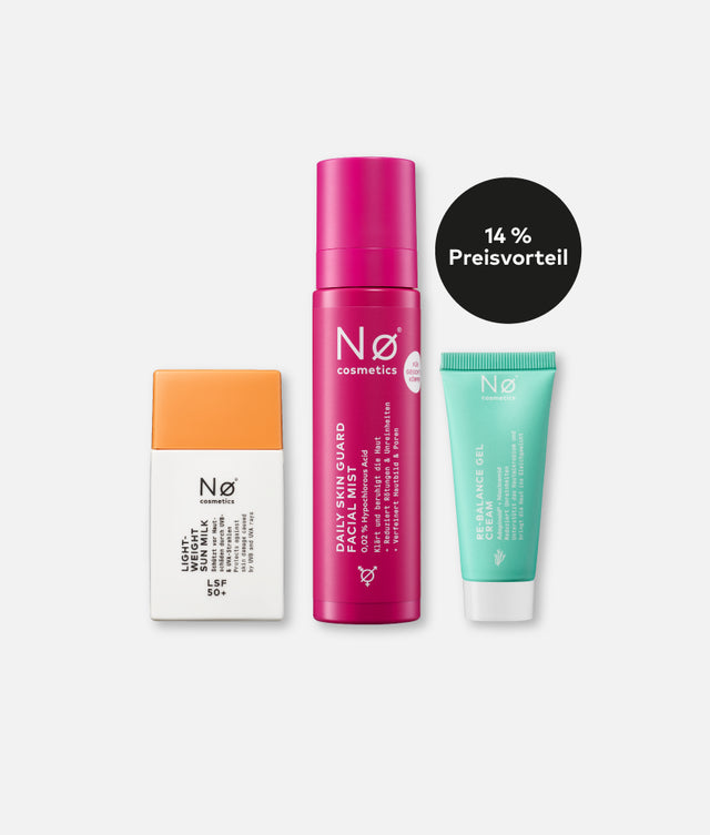 Drei Skincare Produkte von Nø Cosmetics zu einem Bundle zusammengefasst mit 14 % Preisvorteil.