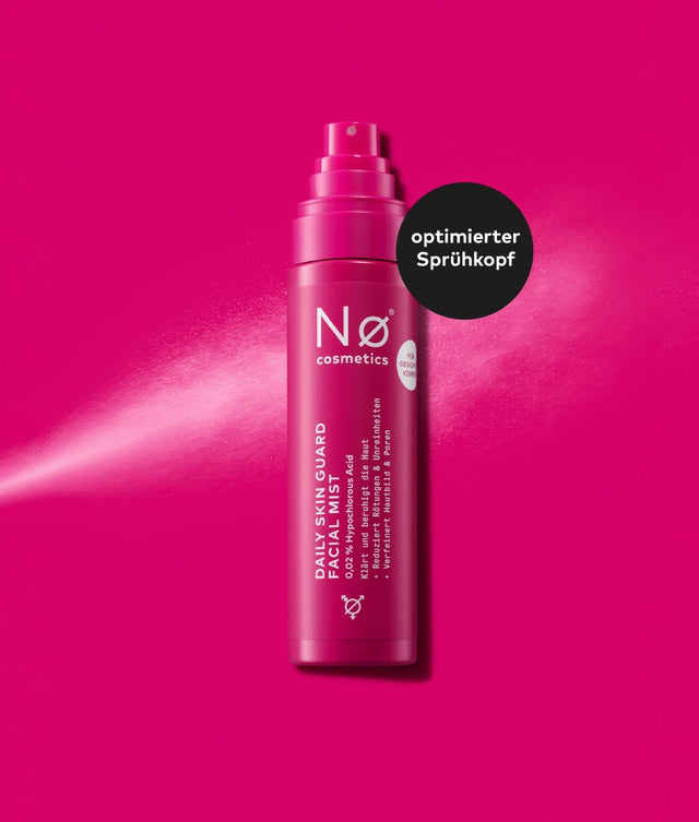 Single Product Shot des Daily Skin Guard Facial Mists mit Störer "optimierter Sprühkopf"